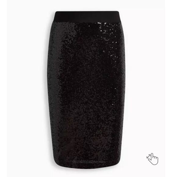 Torrid 4 (4X) Black Sequin Sparkle Holiday Cocktail Christmas Party Midi Skirt - Picture 2 of 5
